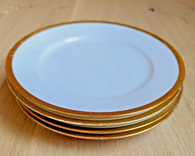 Porcelana Epiag Real Checoslovaquia Oro Llave Griega China 4 Platos de Cena 9 1/2" Foto 1 de 4
