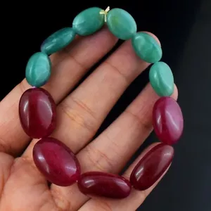 Oval Shape Ruby & Emerald 165.00 Cts Beaded Stretchable Bracelet VK 28 E582 - Picture 1 of 2