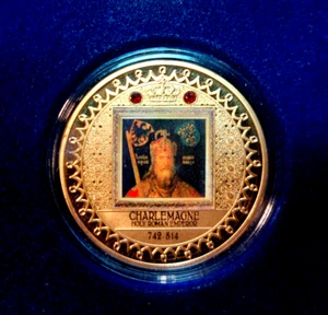Kaiser Karl der Große Franken Europas Monarchen 2 rote Kristalle Gold veredelt - Bild 1 von 5