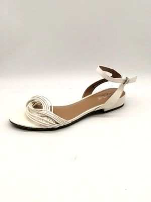 Sandalias Brash para mujer blancas 9 correas en el tobillo zapatos de vestir hebilla planos 175392 Foto 1 de 4