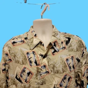 David Taylor Large Postcards Palm Trees Beaches Rayon Hawaiian Shirt T41 - Picture 1 of 5