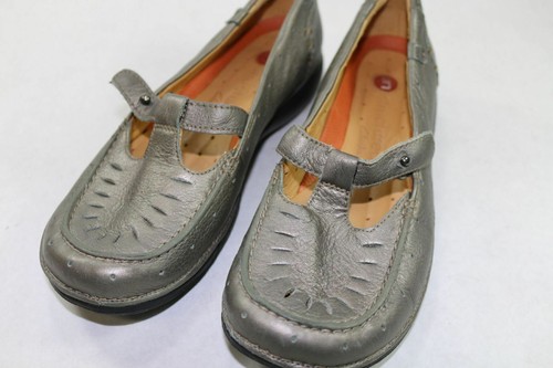 Scarpe da donna Clarks 5 5 M in pelle peltro destrutturata Mary Jane A222 a