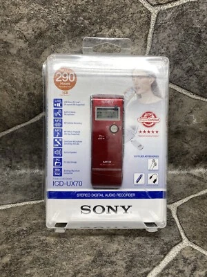 Sony ICD-UX70 Stereo Digital Audio Recorder - RED (Max 290 Hours Recording Time) - Image 1 of 4