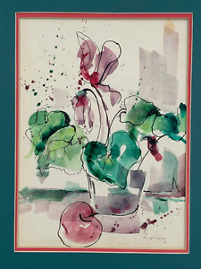 D. STEINMAN SIGNED FAUVIST ORIGINAL WATERCOLOR PAINTING VASE WITH FLOWERS 1978?