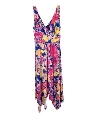 Maxi Vestido Cappagallo Tropical Floral Viscosa Cuello en V Sin Mangas Largo Talla M NUEVO Foto 1 de 4