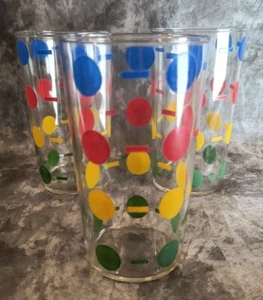 Set Of 3 Hazel Atlas Mid Century Modern Polka Dot & Dash Glasses - Picture 1 of 5