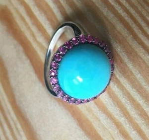 QVC Silver Sterling Turquoise Ring Sz 8 New Box - Picture 1 of 5