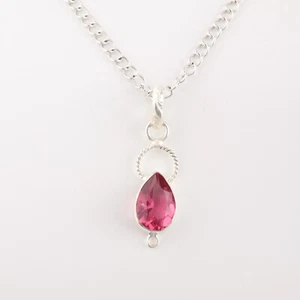 Rare Pink Tourmaline Gemstone 925 Sterling Silver Jewelry Wedding Pendant 1.40" - Picture 1 of 8