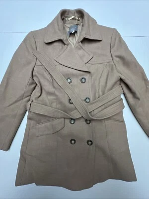 Ann Taylor pea coat women’s XS 100% wool Belt pockets lined beige - Image 1 of 4