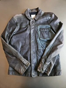 Diesel Lamb Leather "Joker" Distressed Gray w/ Green Biker Jacket; Size = L - Picture 1 of 15