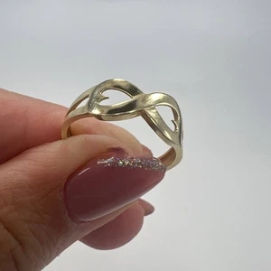 Geschenk Neu Massiv Gold 14k 585 2 Herzen Ring Infinity Schmuck Gr. 7 Italien 1,6 gr - Bild 1 von 6