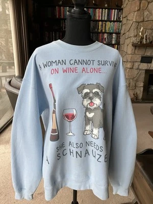 "Sudadera Gildan azul claro patrón Schnauzer con texto de cómic - talla XL 28"" de largo" Foto 1 de 3