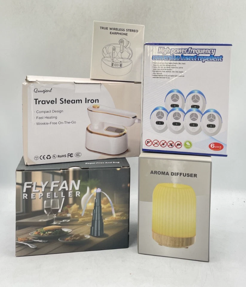 5-Piece Home & Travel Essentials Bundle: Qingfuzi Iron, Wireless Earbuds. - Image 1 of 1