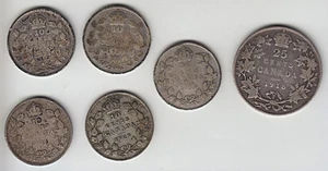 Lot of 5 Canadian 1918, 1921, 1929 (2), 1932  10 Cent   1918 25 Cent .925 SILVER - Picture 1 of 6