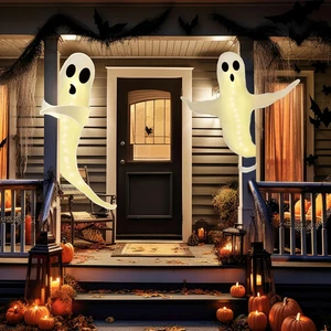 Decoraciones fantasmas de Halloween decoración exterior: iluminado amigable Halloween 2 piezas - Imagen 1 de 11