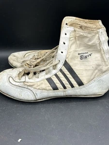 Vintage ONITSUKA TIGER Wrestling Shoes Asics High Tops White 10.5 Made Taiwan - Picture 1 of 15