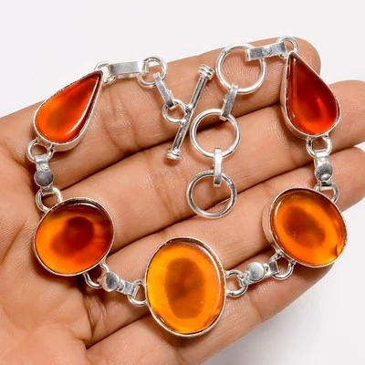 Pulsera hecha a mano de plata 925 con piedras preciosas de cornalina natural 6-8" ARB-1365 Foto 1 de 3