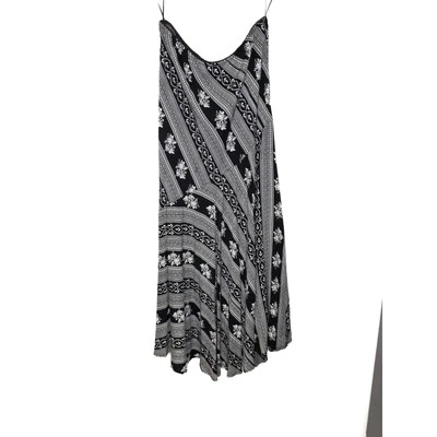 Saia Maxi Vintage Lola P preto e branco com estampa floral e listrada tamanho M - Imagem 1 de 4