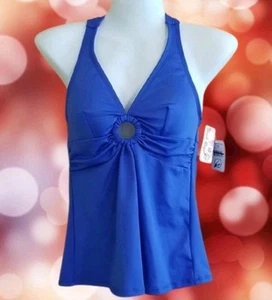 NWT Beach Ray's Womens Halter Tankini Swim Top Swimsuit Blue Size Medium Keyhole - Picture 1 of 12