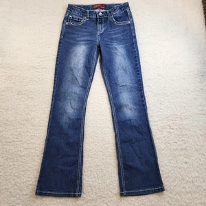 Arizona Jean Co Bootcut Jeans 14 Reg Blue Denim Adjustable Rhinestones Bling - Picture 1 of 14