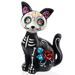Ayieyill Day of the Dead Cat Figurine, Sugar Skull Halloween Decorations Indoor, - Picture 1 of 11