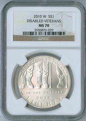 2010 Disabled American Veterans Commemorative Coin $1 NGC MS 70 MS70 - Image 1 of 2
