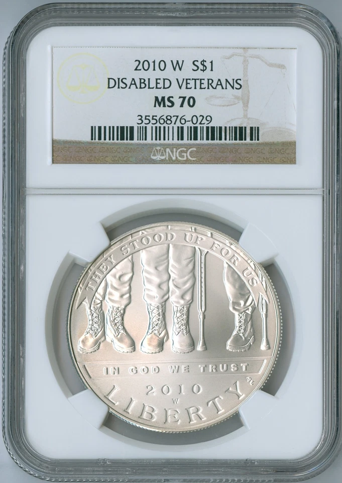 2010 Disabled American Veterans Commemorative Coin $1 NGC MS 70 MS70 - Image 1 of 2