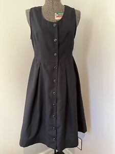 Vtg Little Black Dress LBD Button Front Handmade A Line Tea Dress Sleeveless