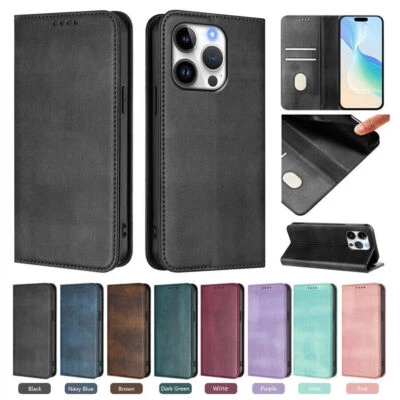Luxury Leather Wallet Cover Case For 16E 16 15 14 13 12 11 Pro Max XR XS 7 8 SE - Image 1 of 4