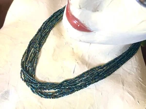 VTG 90s Deep Green Iridescent Seed Beaded 10 Strand 20" Matinee Length Necklace - Picture 1 of 10