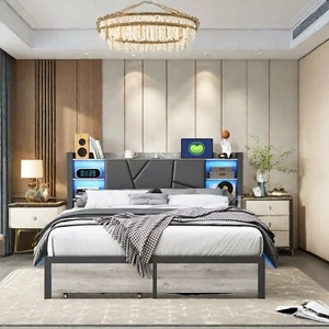 Polsterbett 160x200 Doppelbett Schubladenbett Bettgestell mit USB LED&Lattenrost - Bild 1 von 12