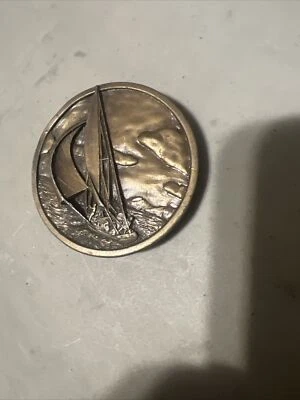 1977 Round Metal Bergamot Brass Works Sail Boat Belt Buckle USA Sailing Z-39 - Image 1 of 4