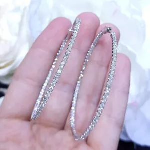 3CT Inside-Out Round Cut Lab-Created Diamond Hoop Earrings 14K White Gold Plated - Picture 1 of 4