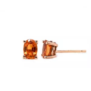 Orange Sapphire Oval 6x4mm, 1.35 Carat Stud Earrings in 14K Rose Gold (49289) - Picture 1 of 4