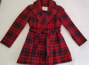 VTG PENDLETON 100% Virgin Wool Wrap Coat Red Tartan Plaid Size Small - Picture 1 of 8