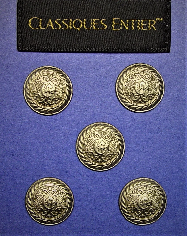 CLASSIQUES ENTIER  REPLACEMENT BUTTONS 5 SILVER TONE METAL JACKET GOOD USED COND - Image 1 of 4