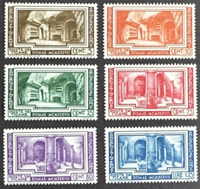 VATICAN CITY 1938 Set of 6 MLH OG Christian Archaeological Congress Sc# 55-60 - Image 1 of 2