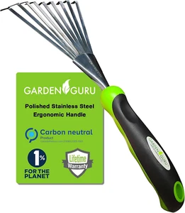 Garden Guru Stainless Steel Hand Rake Soil Tiller with Ergonomic Handle, Great f - Picture 1 of 12