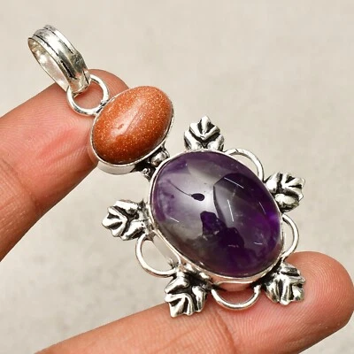 Ciondolo gioiello fatto a mano in argento sterling 925 con pietra preziosa am... - Immagine 1 di 4