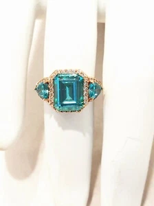 NEU OHNE ETIKETT RING STERLINGSILBER ROSÉVERGOLDET TÜRKIS UND KLARE KRISTALLE GRÖSSE: 5 - Bild 1 von 3