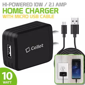 Cellet Hi-Powered 10W / 2.1 Amp Home Charger (Micro USB cable included) - Black - Picture 1 of 11