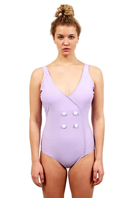 Traje de baño para mujer JUICY COUTURE de una pieza lila púrpura botón mediano 8-10 nuevo con etiquetas $120 Foto 1 de 4