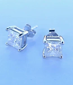Moissanit Ohrstecker Labor gewachsen 2,4 ct Karat Prinzessin Schnitt VVS1 Farbe D - Bild 1 von 8