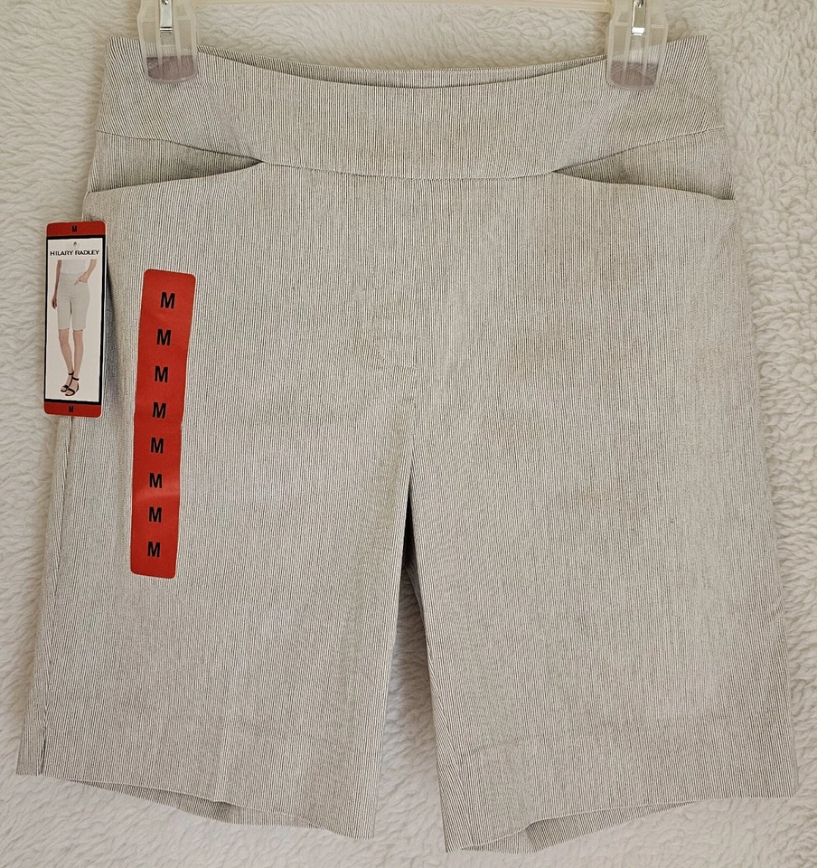 Hilary Radley Womens Shorts Size M Medium Off White Gray Striped NEW - Image 1 of 4