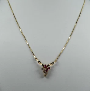 Estate 14k Ruby and Diamond Custer on Choker Necklace - Picture 1 of 15