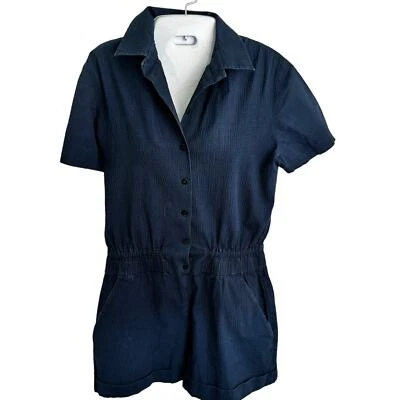 Carven Paris Navy Blue Cotton Crepe Texture Romper Women's 40 (US 12) EUC  - Image 1 of 4