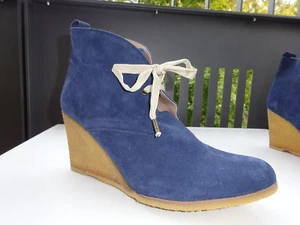 KMB. Damen Schuhe Stiefeletten Keilabsatz Wildleder Blau Spain Gr.41 Neu - Bild 1 von 12