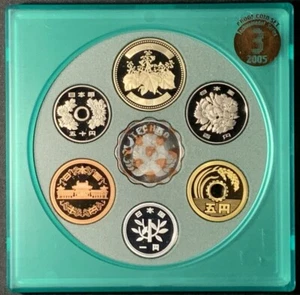 Juego de 6 monedas de Japón 2005 de prueba con lámina de cobre en forma de flor adjunta medalla de plata - Imagen 1 de 5