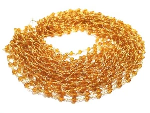 50"inch Citrine Quartz Rondelle Faceted 3-4mm Hydro Beads, Gold Rosary Chain - Picture 1 of 8