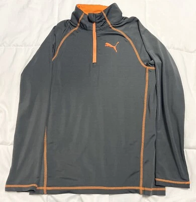 Puma Kids Size Medium 1/4 Zip Pullover Shirt Gray/Orange Sports - Image 1 of 3